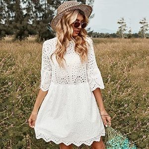 Le Ragazze Off White Eyelet Dress